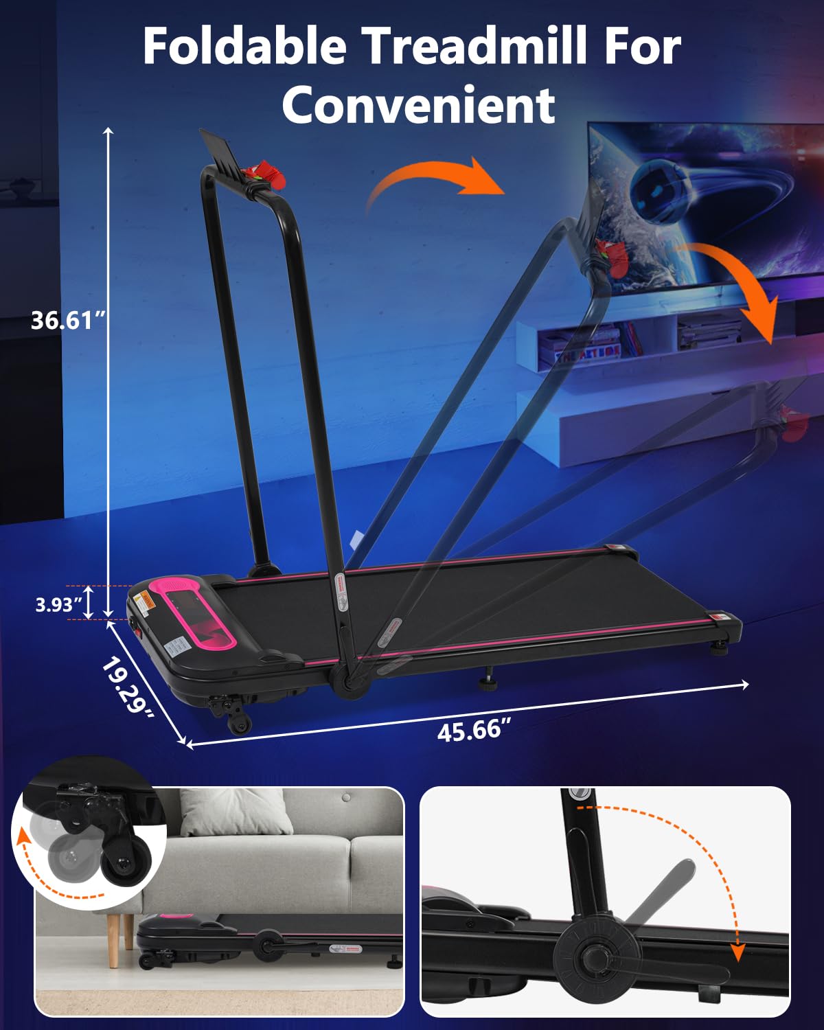 Merax Walking Pad with Handle Bar, Foldable Treadmills for Home Small Space, 7.5 Mph Incline Walking Pad with Safety Handle, Walking Running Exercise Equipment, Remote Control &Armrest Button Control