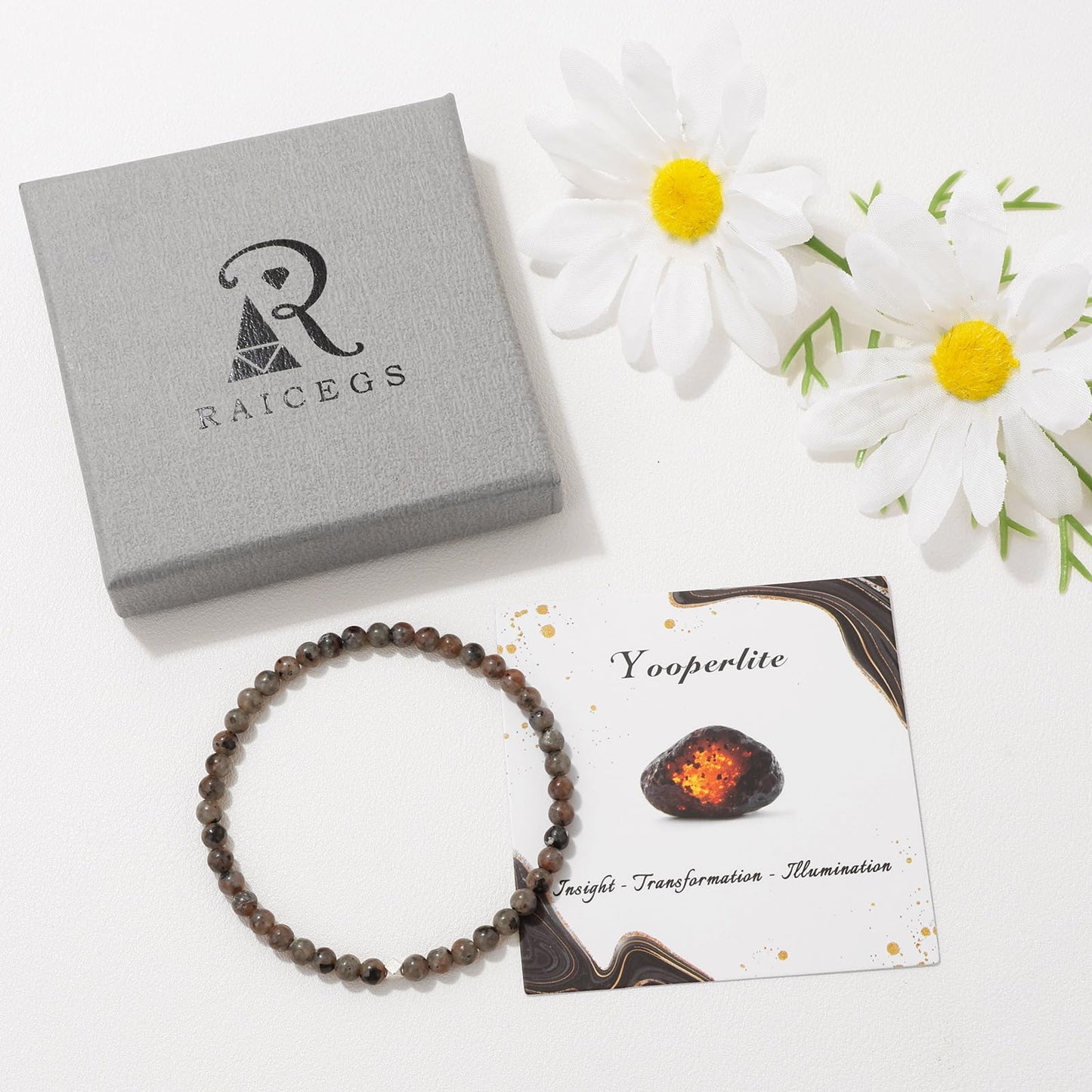 Raicegs 4MM Yooperlite Beaded Bracelets Healing Crystal Bracelet for Women Men Natural Stone Handmade Stretch Bracelet Reiki Spiritual Jewelry