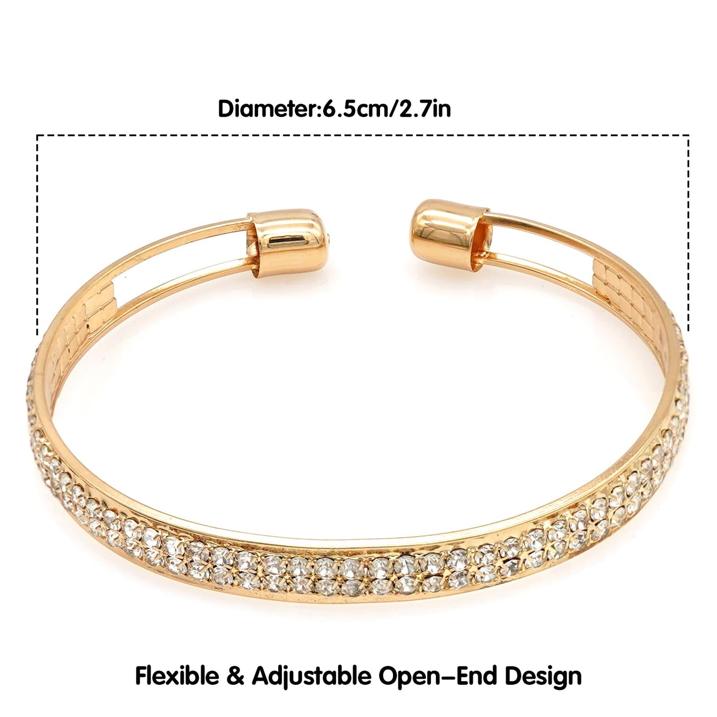 Tidefire Rhinestone Tennis Cuff Bracelet for Women Crystal Bridal Bangle for Prom Wedding Party Dating (1151 Gold)