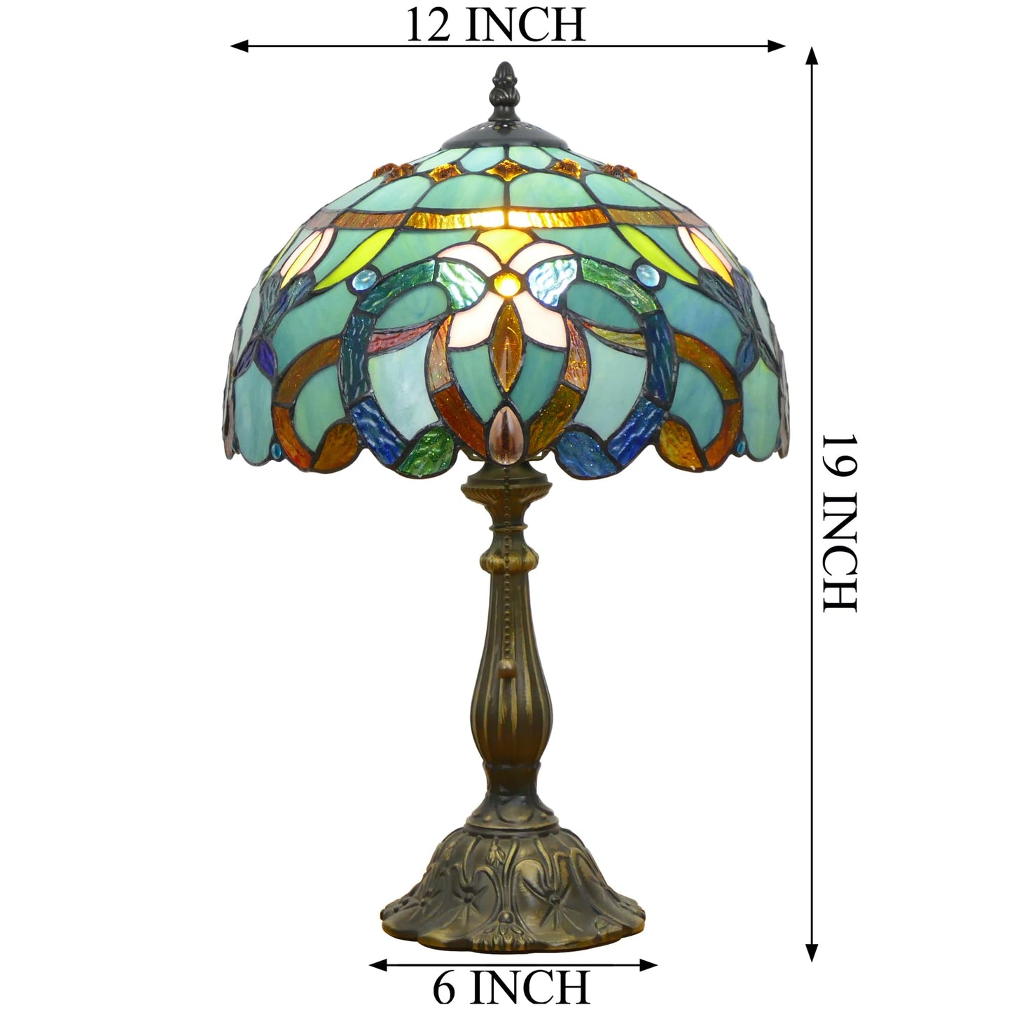 WFAYNTIFL Tiffany Lamp Stained Glass Table Lamp Antique Bedside Reading Light W12H19 Inches (Sea Blue Baroque)