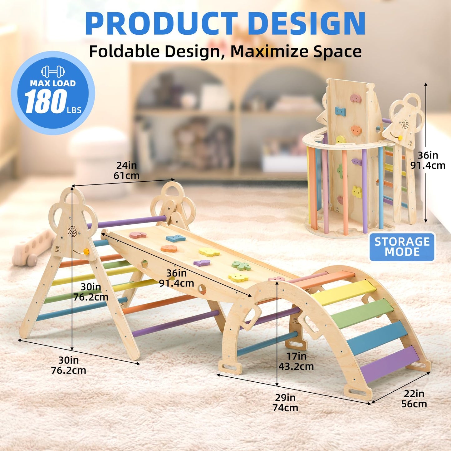 VENSEEN Baby Pikler Triangle Set with Cushion, 9-in-1 Foldable Wooden Climbing Toys for Toddlers, Indoor Montessori Jungle Gym Set for Kids Birthday Gift