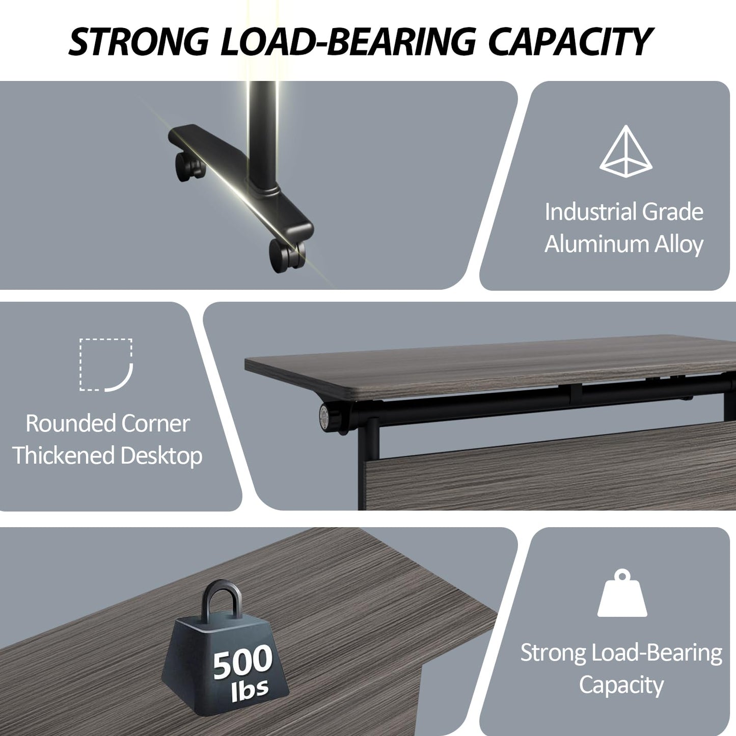 Folding Conference Room Table with Wheels, 6ft Modular Large Mobile Modern Conference Tables Office Meeting Training Table for Classroom(8, Gray, D 55")