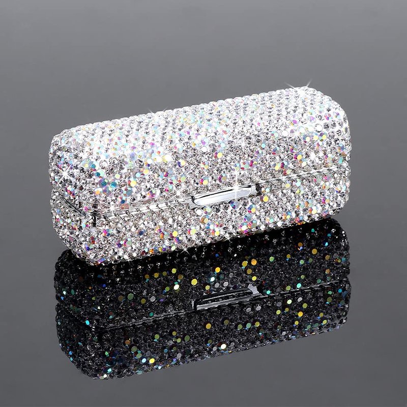 HAKUNA Lipstick Case with Mirror,Rhinestone Crystal Lipstick Organizer Diamonds Lip Gloss Organizer Portable Travel Lipstick Organizer Makeup Cosmetic Storage Holder