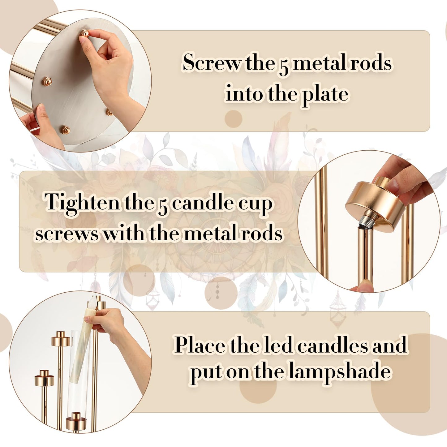 Tandefio 2 Sets Acrylic Candelabra Centerpieces 42.5" Tall Clear Candle Holders Pillar Taper Candlestick with Lampshades 5 Arm Floor Candelabra Stand for Wedding Christmas Ceremony Dinner Party"