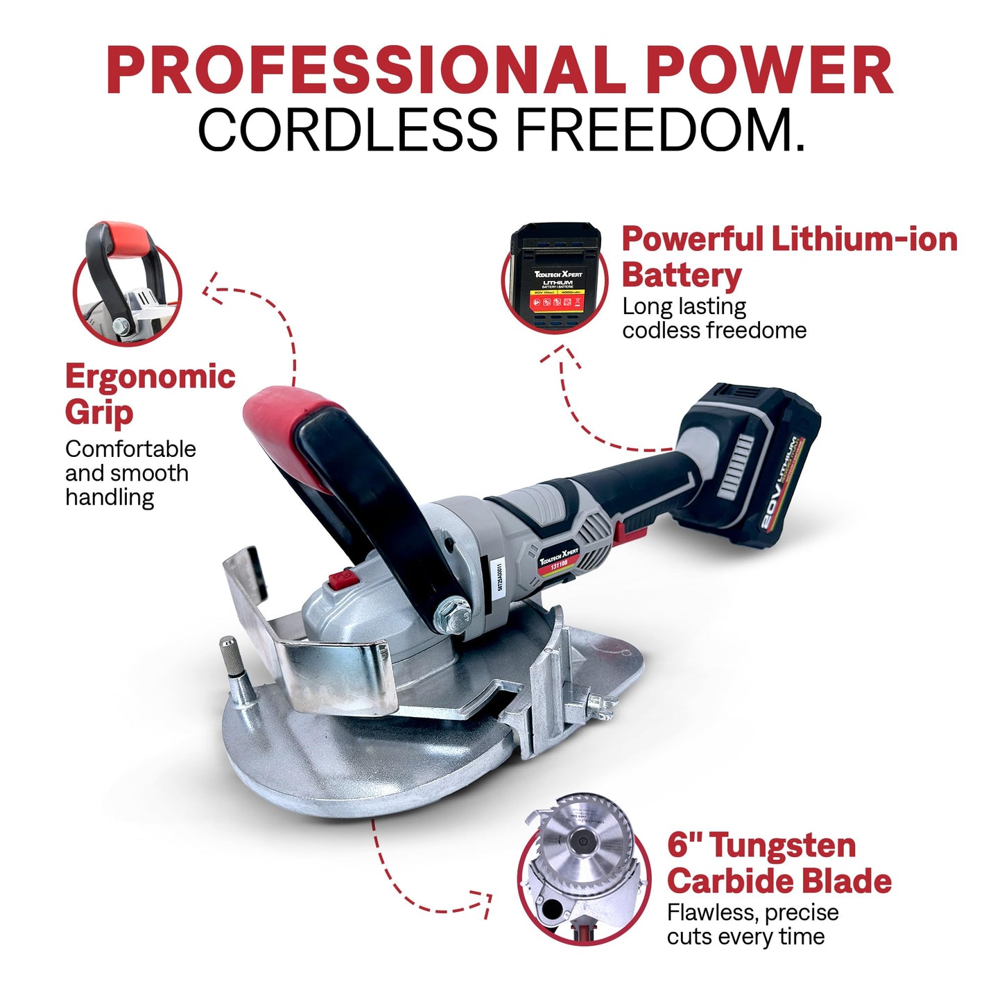 Tooltech Cordless Undercut Saw Jamb Saw Kit with Carbide Wood blade, Masonry Blade, Dust Port, Adjustable Height & Depth