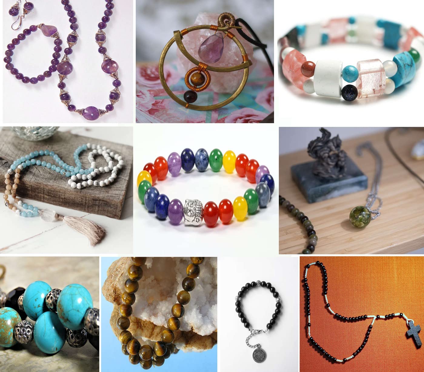 LAIDANLA 7 Chakras 8mm Natural Colorful Stone Beads Round Loose Gemstone Stone Beads for DIY Bracelet Necklace Earrings Jewelry Making Polishing Genuine Real Beading Crystal 96PCS 2 Strand 32"