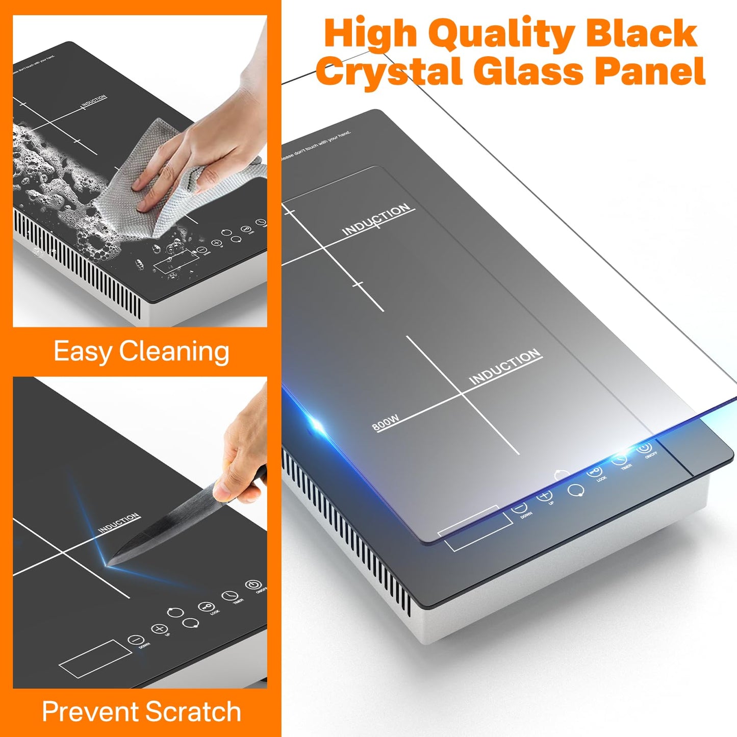 2 Burner Induction Cooktop Built in/Countertop, 110V~120V 1900W Double Induction Cooktop for RV, Camping with Plug, Timer, Child Lock (Black)