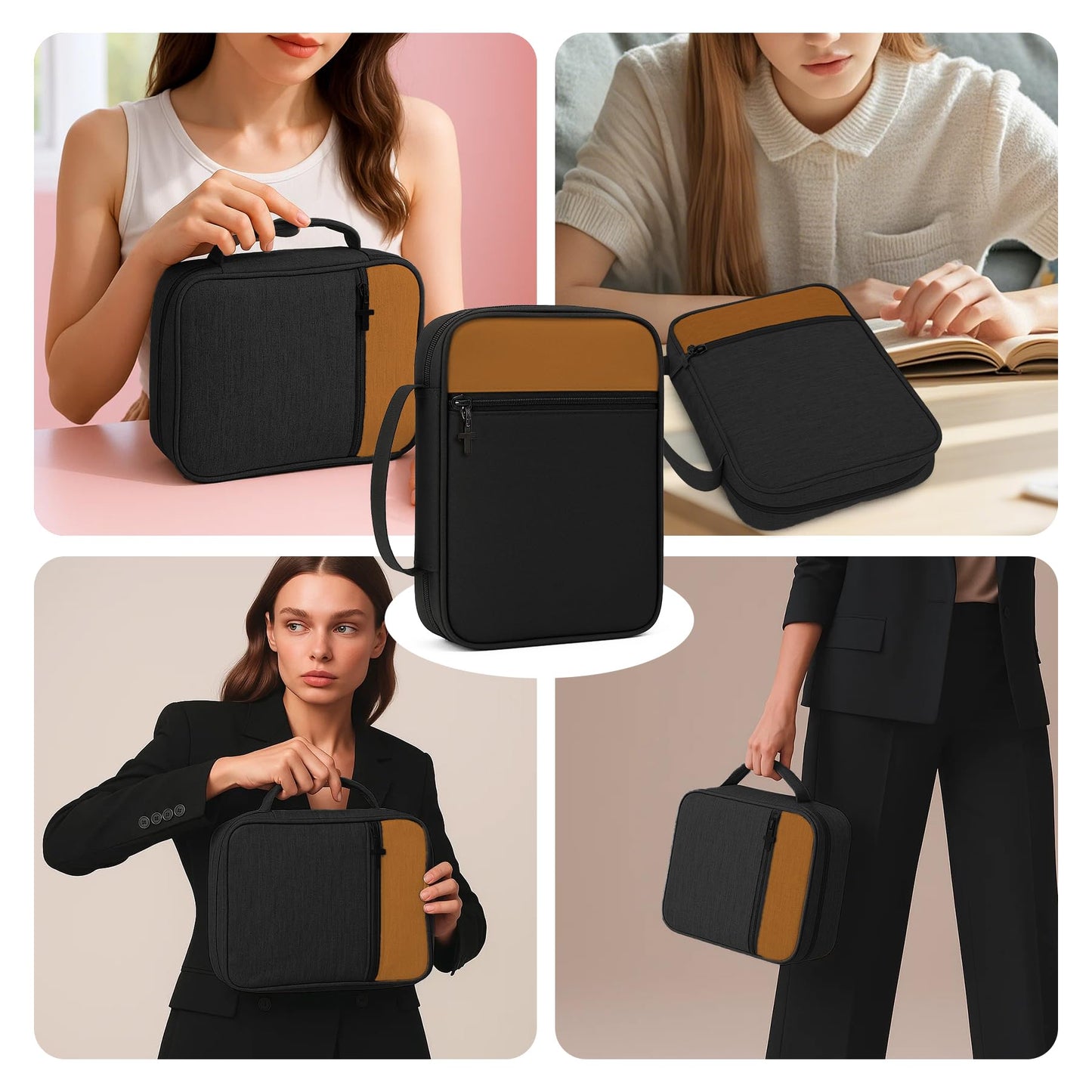 Bible Cover with Durable Handle, Carrying Book Case Church Bag Bible, Protective with Zippered Pocket, Bible Study Accessories Supplies, Gift for Mother Lady Women Men(Black Coffee)