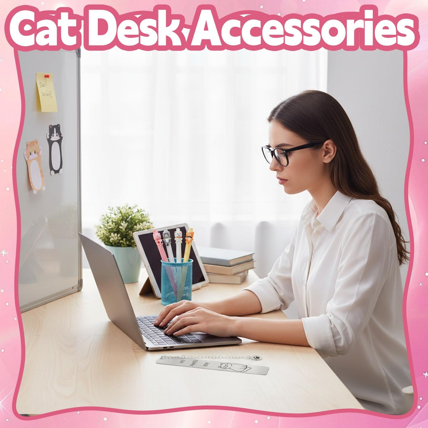 Cat Gifts for Cat Lovers Cat Office Supplies Canvas Tote Bag Spa Headband Cute Sticky Notepad Paper Clips Ballpoint Pen Cartoon Stickers Party Favor for Birthday Festival Gifts