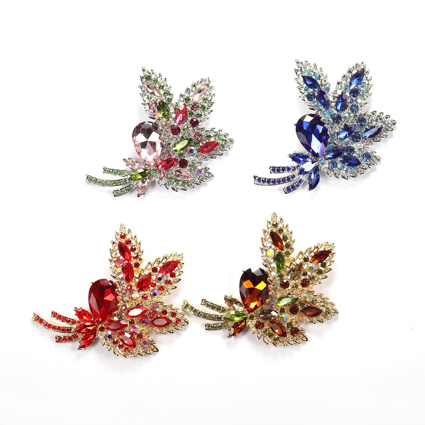 YOQUCOL Brown Austrian Crystal Leaf Shape Bouquet Big Large Brooch Pin Rhinestone Scarf Decoration Wreath Cloth Pin For Women