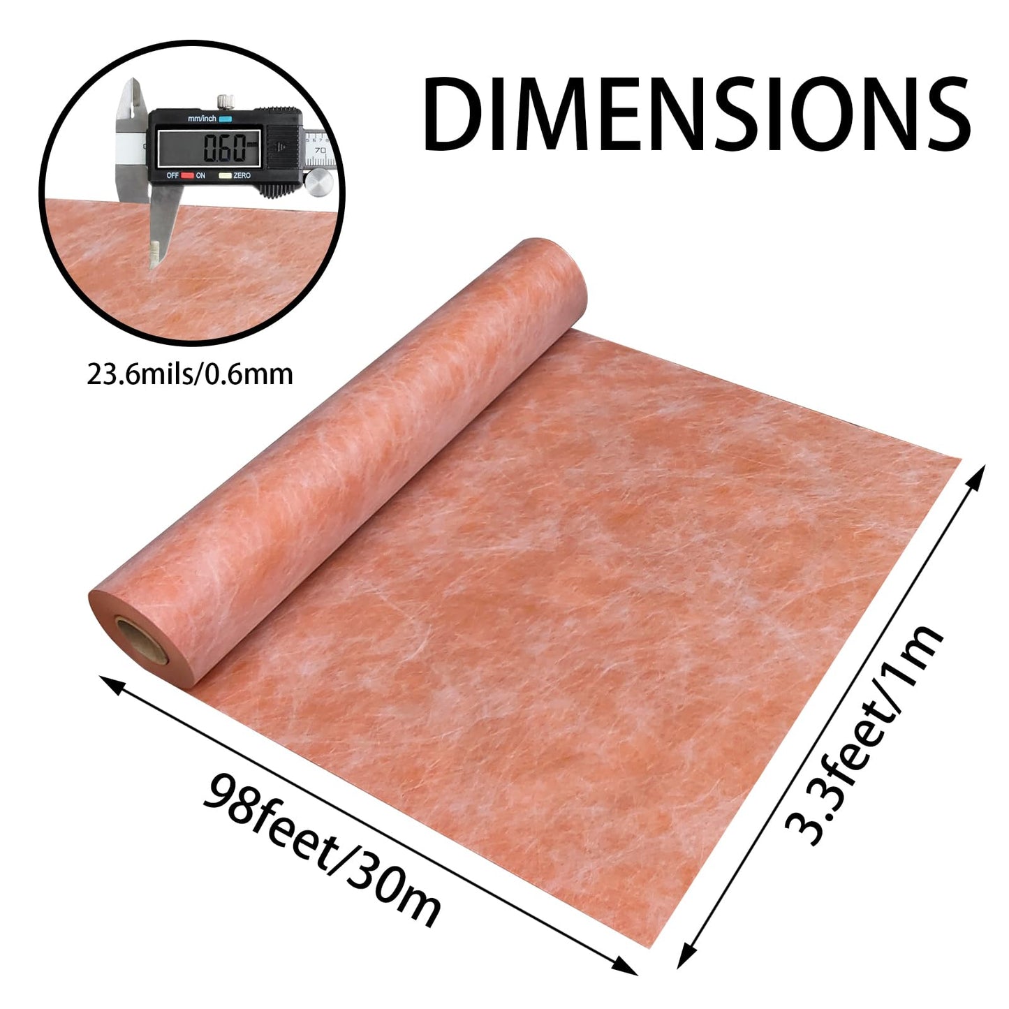 Waterproof Membrane 23.6mils/0.6mm Thickness 3.3x98.4’/ 323 Sq Ft Tile Underlayment Waterproofing Membrane PE Fabric for Shower Walls, Bathroom Floors, Sauna Room, Roof Polyethylene Fabric Roll Roof