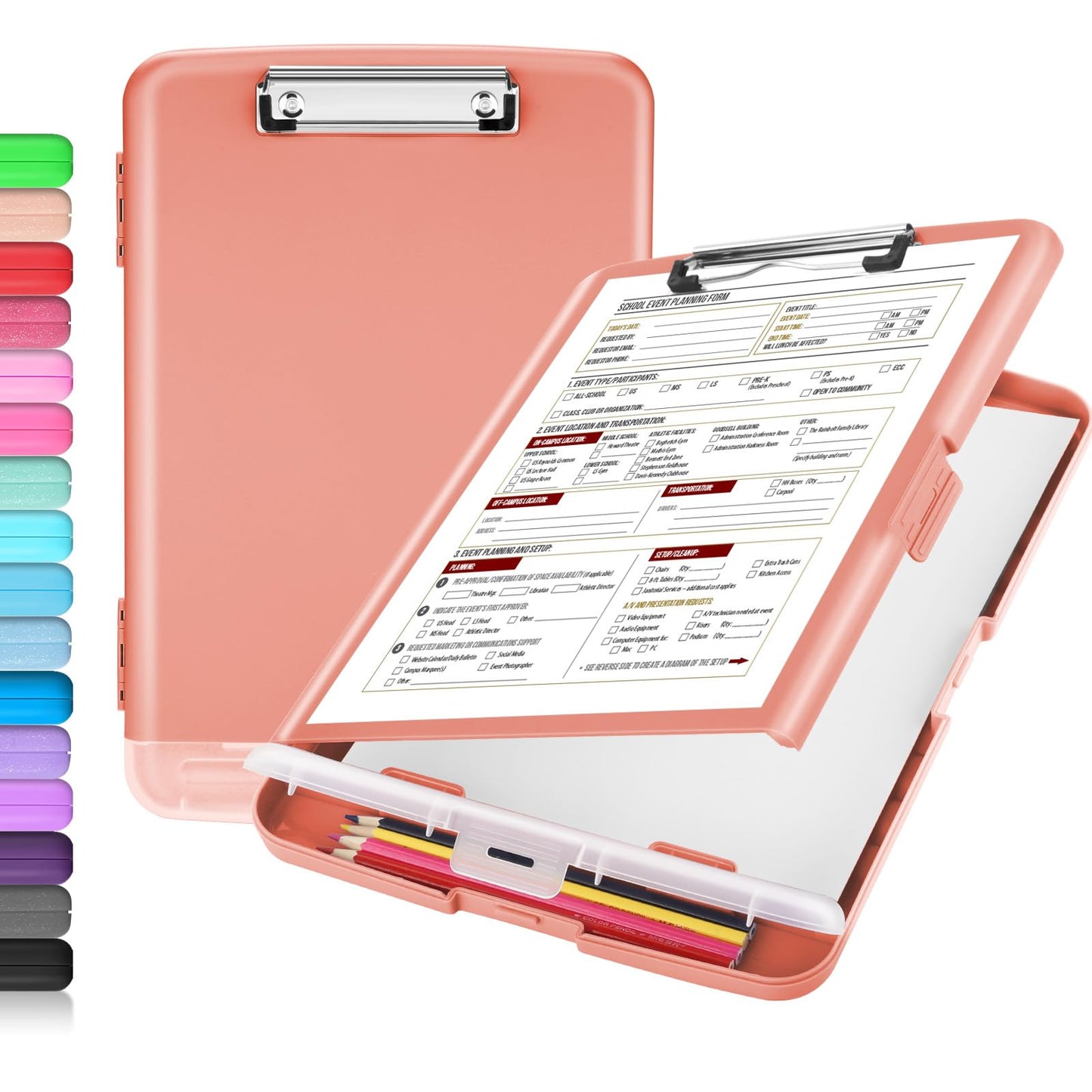 Sooez Clipboard with Storage, High Capacity Nursing Clip Board 8.5 x 11 with Pen Holder & Low Profile Clip, Plastic Clipboards Case Box, Teacher Must Haves School Office Supplies,Letter Size/ A4
