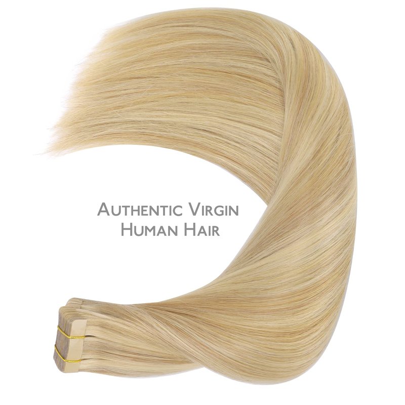 WENNALIFE Tape in Hair Extensions Human Hair, 20pcs 50g 14 inch Light Blonde Highlighted Golden Blonde Remy Hair Extensions Straight Human Hair Tape in Extensions Skin Weft Tape Extensions Human Hair