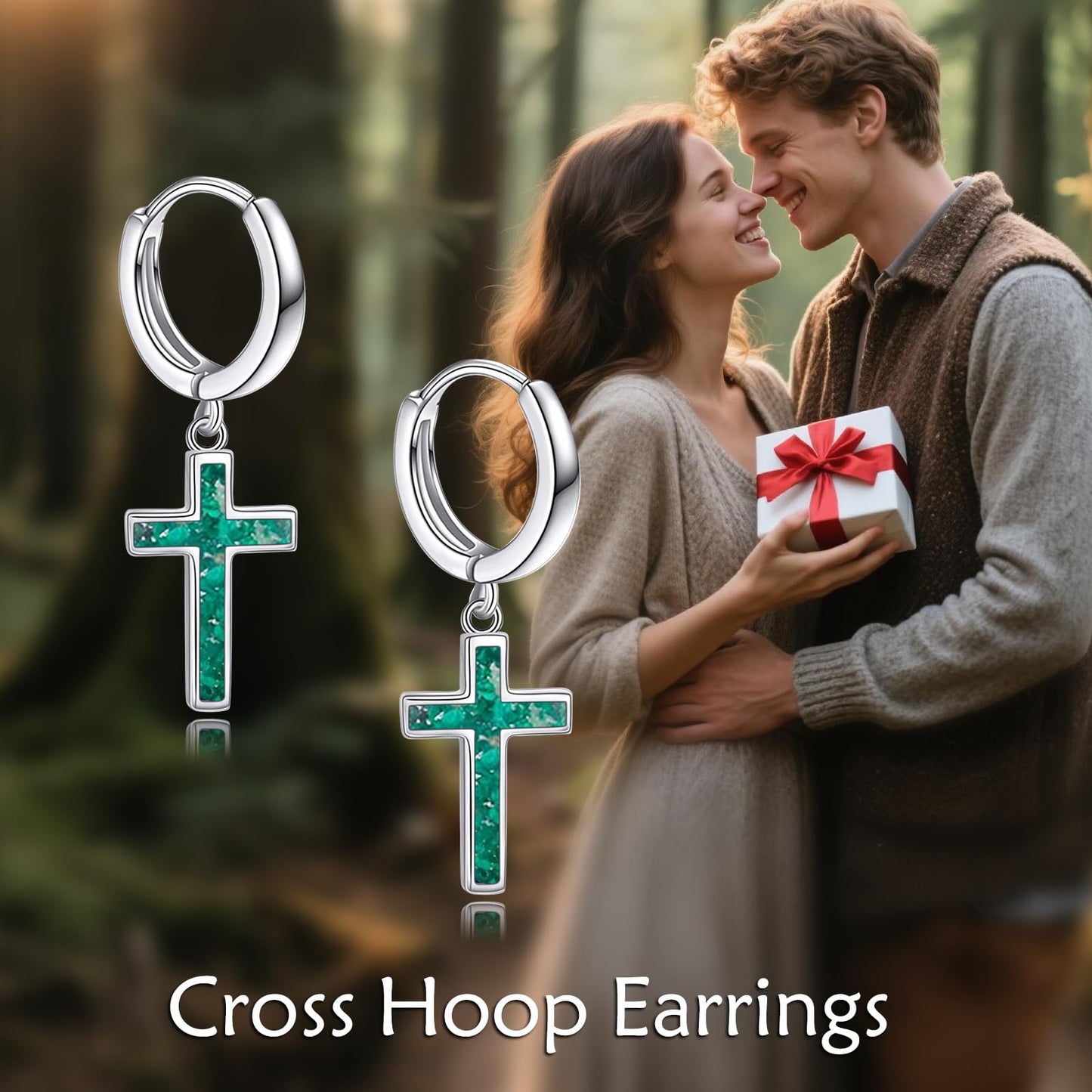 925 Sterling Silver Malachite Cross Hoop Earrings Dangle Drop Earrings Huggie Jewelry Birthday Gifts for Women (Malachite Cross)