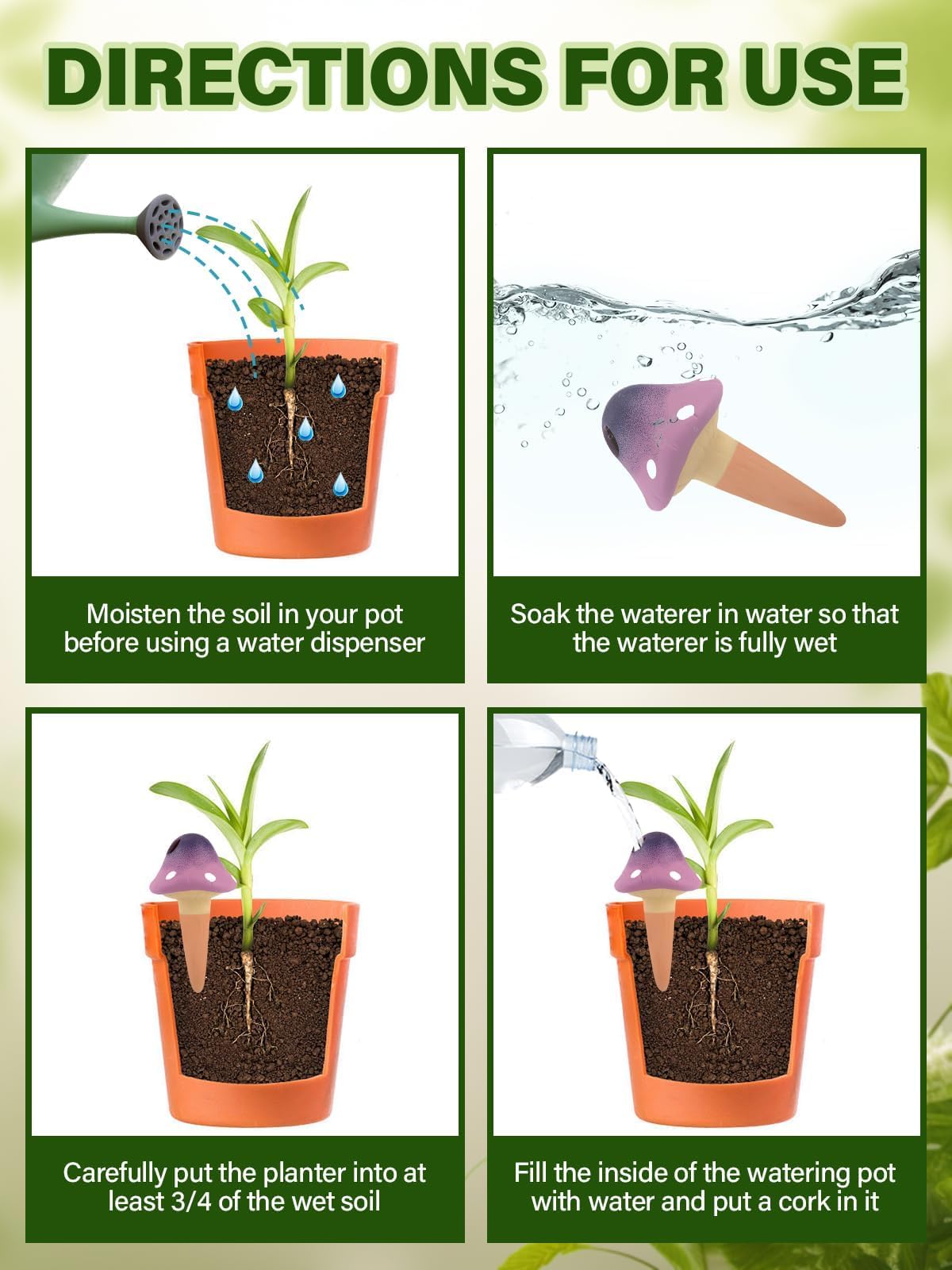 4Pcs Plant Watering Globes, Kalolary Self Watering Spikes Terracotta Drip Water Stakes Irrigation Watering Bulbs for Pot, Indoor, Outdoor, Vacation (Gradient Mushroom)