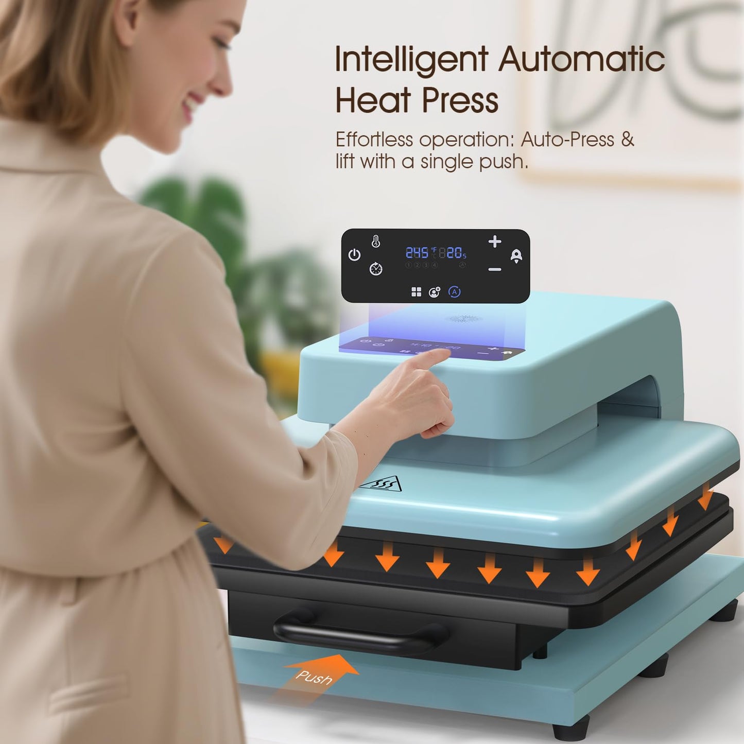 AUSHITO Upgraded Auto Heat Press - Heat Press Machine for T Shirts with Adjustable Pressure & Higher Heating Height, Heats Up Fast & Evenly Heat Press 15x15 for HTV, Sublimation, Heat Transfer Project