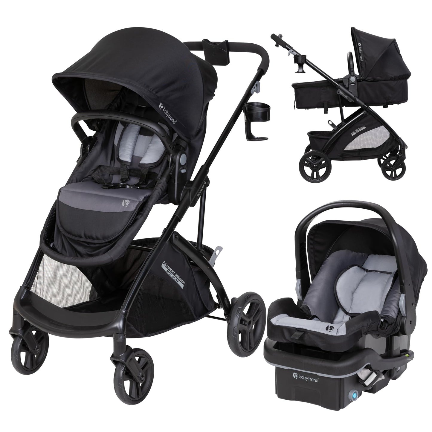 Baby Trend Passport® Switch 6-in-1 Modular Stroller Travel System with EZ-Lift⢠Plus Infant Car Seat, Dash Black