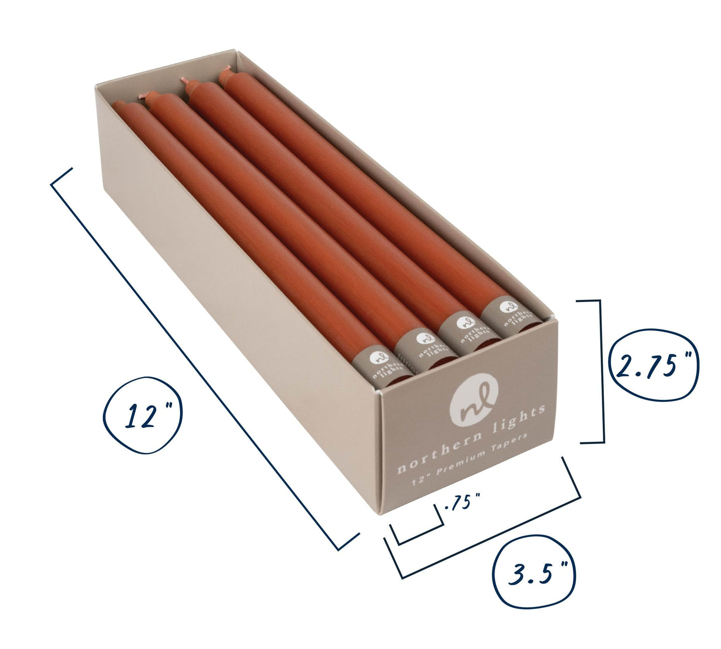 Northern Lights Candles - 12" 12pk Tapers - Terra Cotta - 72799"