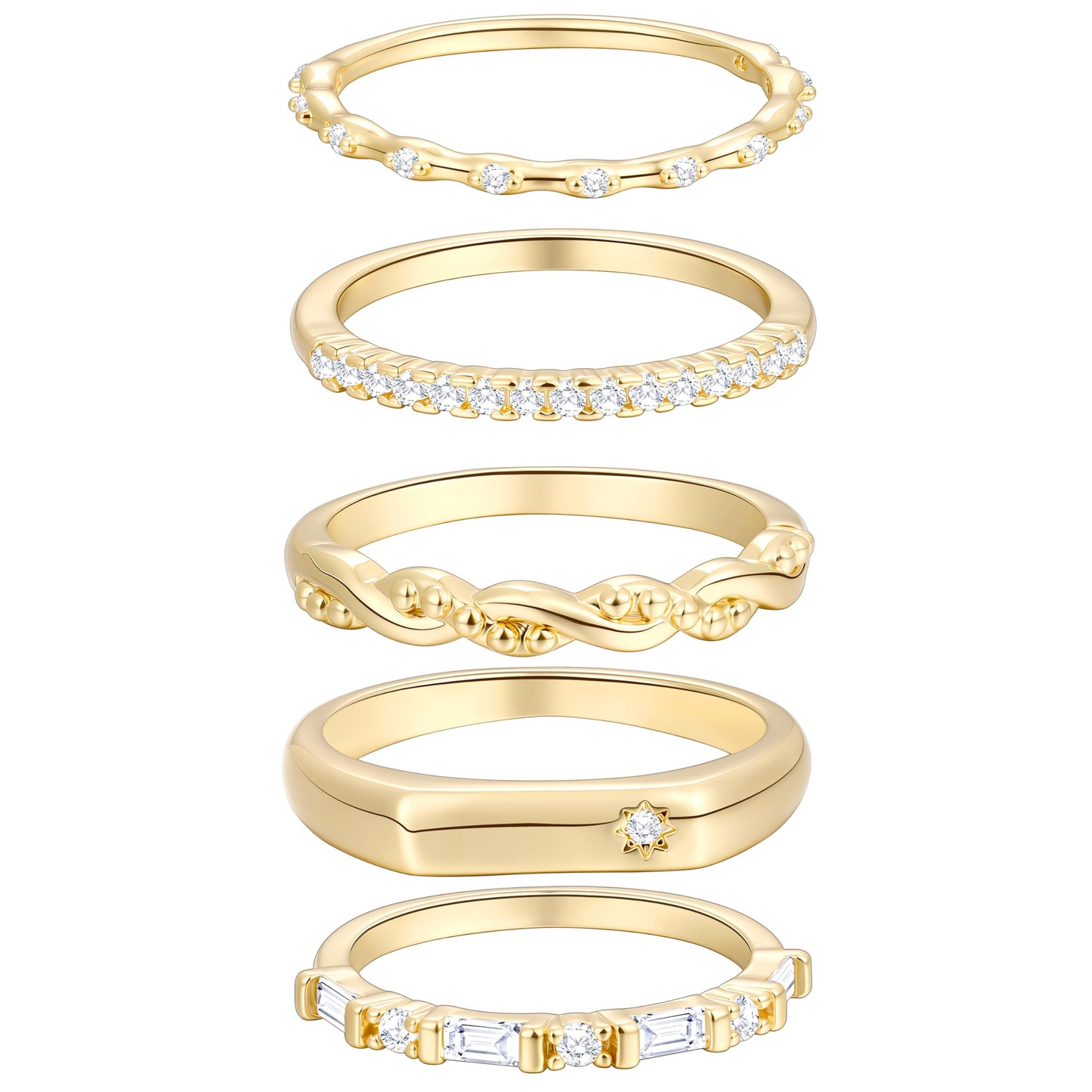 FAXHION Gold Rings for Women Non Tarnish, 14k Gold Plated Dainty Stacking Cubic Zirconia Thumb Rings, Gold Knuckle Women Rings Set Jewelry Size Gold-3 (8)