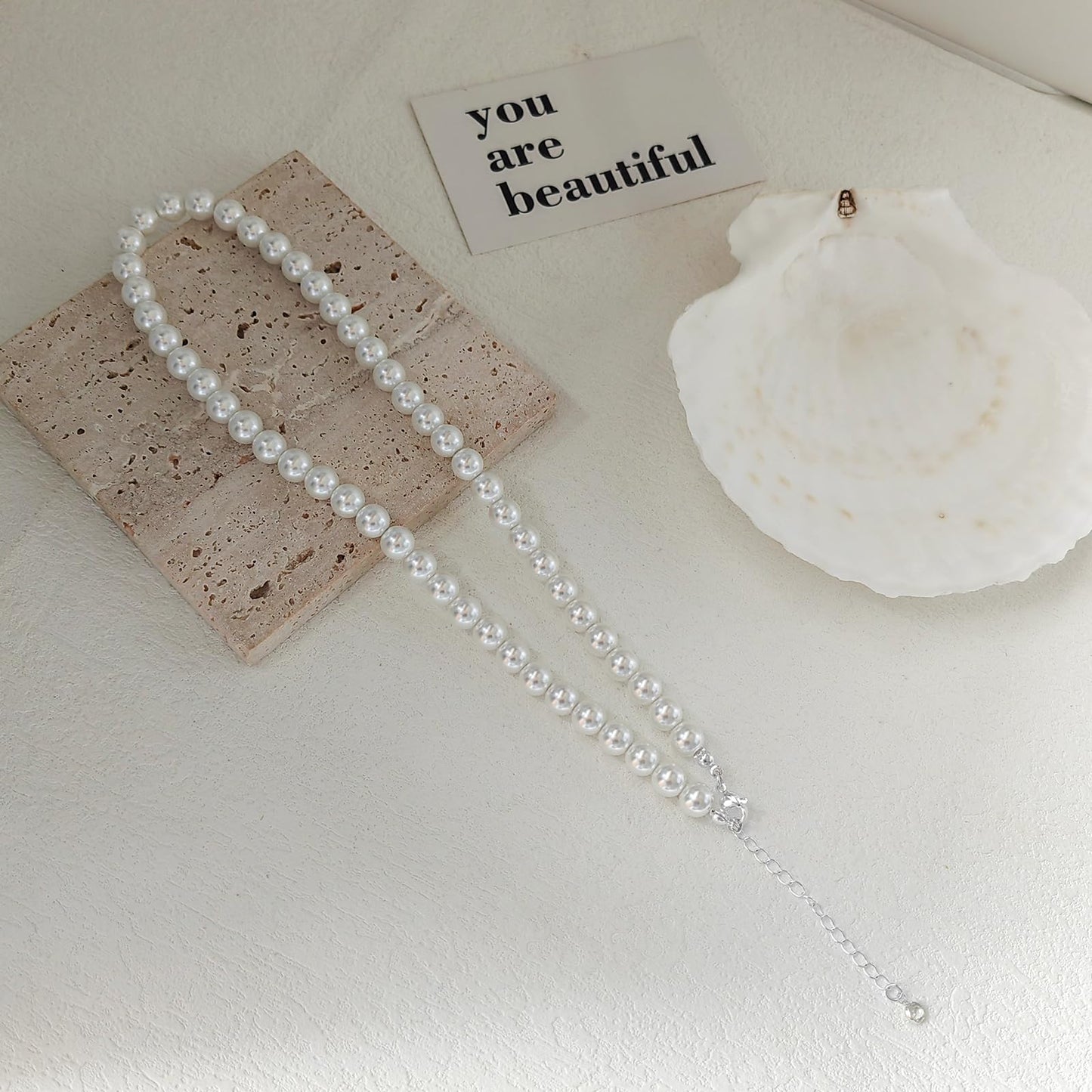 Zeffy Pearl Necklace for Women, 8MM Dainty Round Imitation Pearl Choker Wedding Delicate Jewelry for Women Simple Bridesmaid Jewelry Gifts(16"+2")
