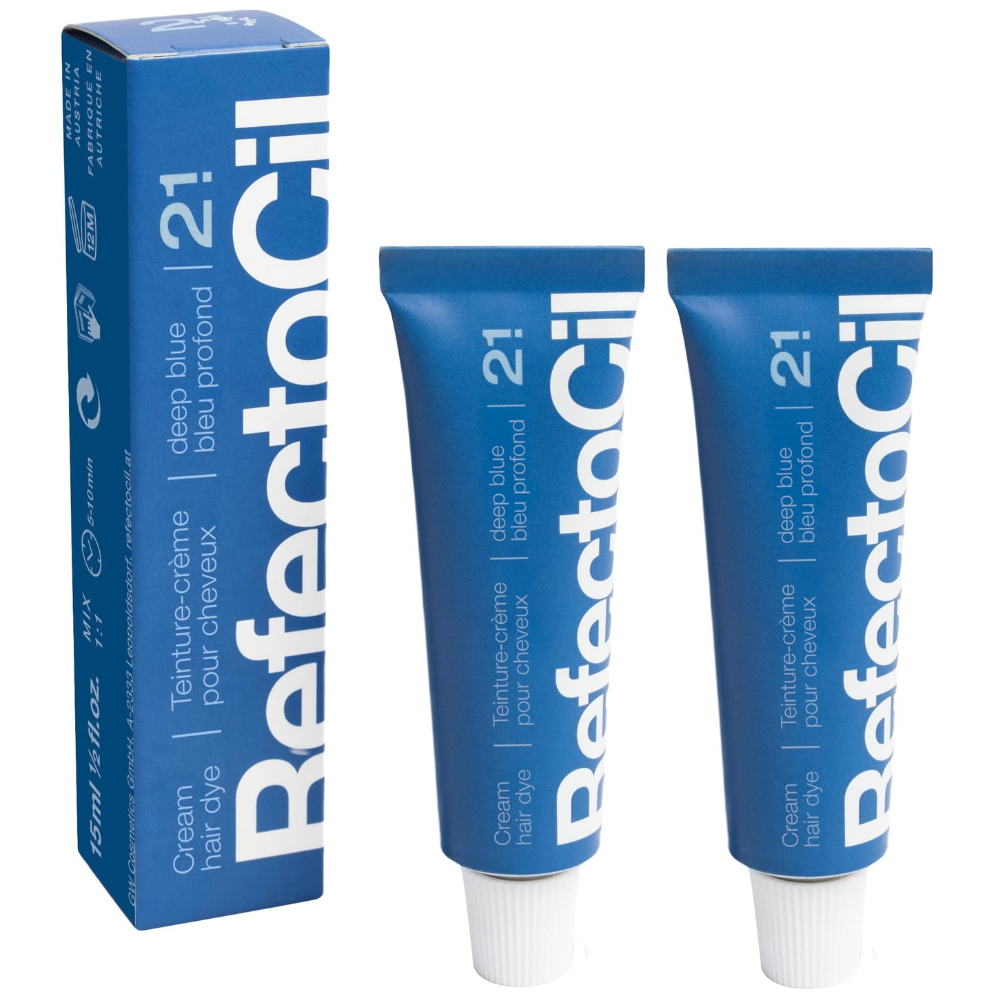 RefectoCil Cream Hair Dye 2-Pack â Professional Hair Tint for Long-Lasting Color â Deep Blue (#2.1)