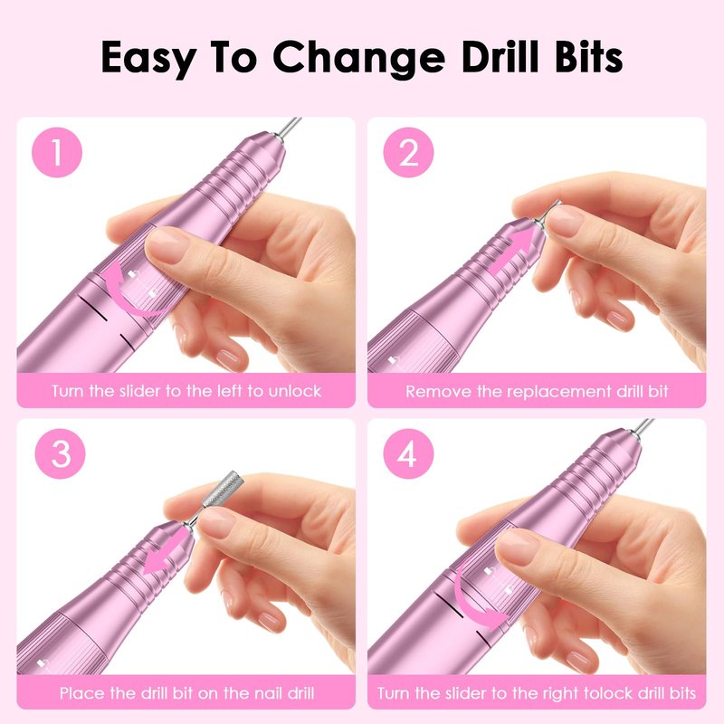 Professional Electric Nail Drill File, HUGMAPLE 45000RPM Portable E-File Machine with Bits & Base, Cordless Rechargeable Nail Drill Kit for Shaping, Removing & Polishing Gel Nails Salon Home (Purple)