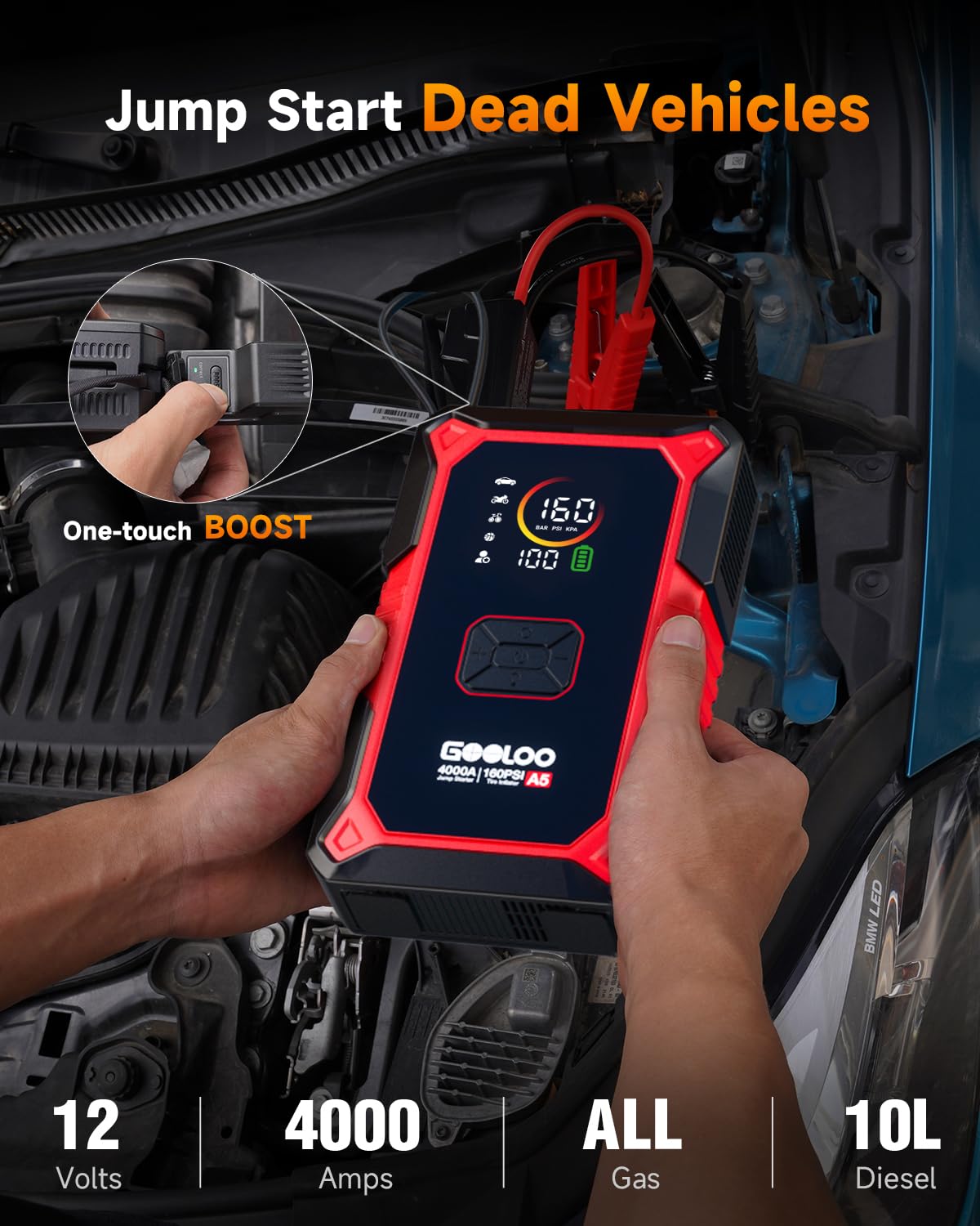 GOOLOO A5 Jump Starter with Air Compressor & GOOLOO DS100 OBD2 Scanner Diagnostic Tool