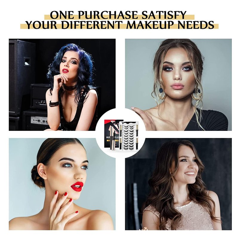 Magnetic Eyelashes, Magnetic Eyelashes Natural Look, 10 Pairs Reusable Eye Lashes 4 Tubes of Eyeliner with Tweezer