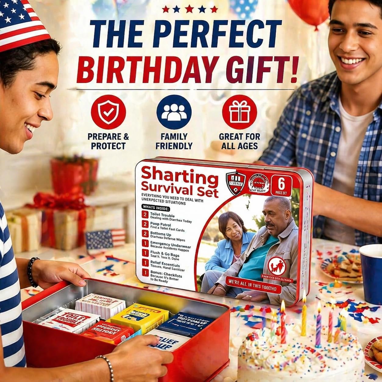 Funny Shart Survival Kit Ultimate Poop Prank Gag Gift Set Contains Wet Wipes, Disposable Underwear, Tissues and Hilarious Badge. Novelty Fart Potty Pack Great for Friends or Family
