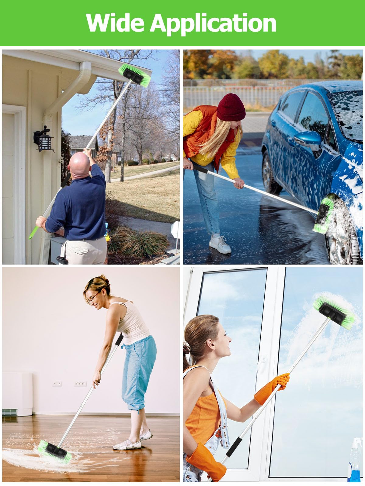 Jisejima Five-Sided Car Wash Brush with Long Handle,Soft Bristle Scrub Cleaning Mop with Extendable Handle for Car, SUV, Truck, Caravan, Boat, House Siding, Sweep Snow 60”/151cm