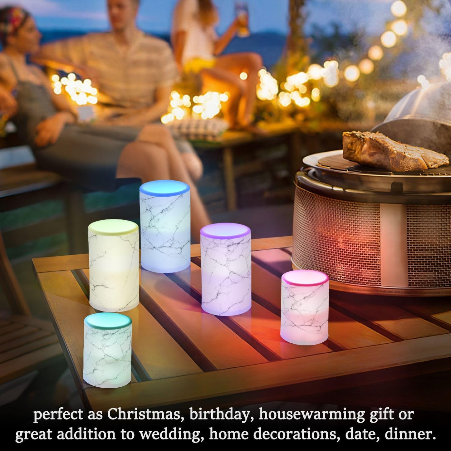 BOENLE Flickering Flameless Candles, White and Black Marble LED Candles with Remote Timer, Set of 2 Battery Operated Candle for Valentine Wedding Birthday