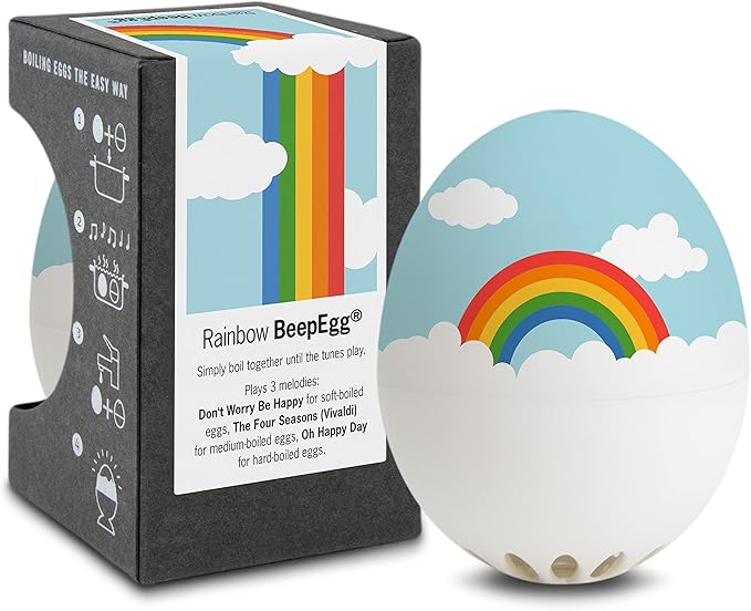 Rainbow BeepEgg β Egg Timer for Boiling Eggs β Musical Egg Cooker for Soft, Medium, Hard Boiled Eggs β Food Safe β Singing Floating Egg Timer β Egg Cooker for 3 Levels of Doneness - Brainstream