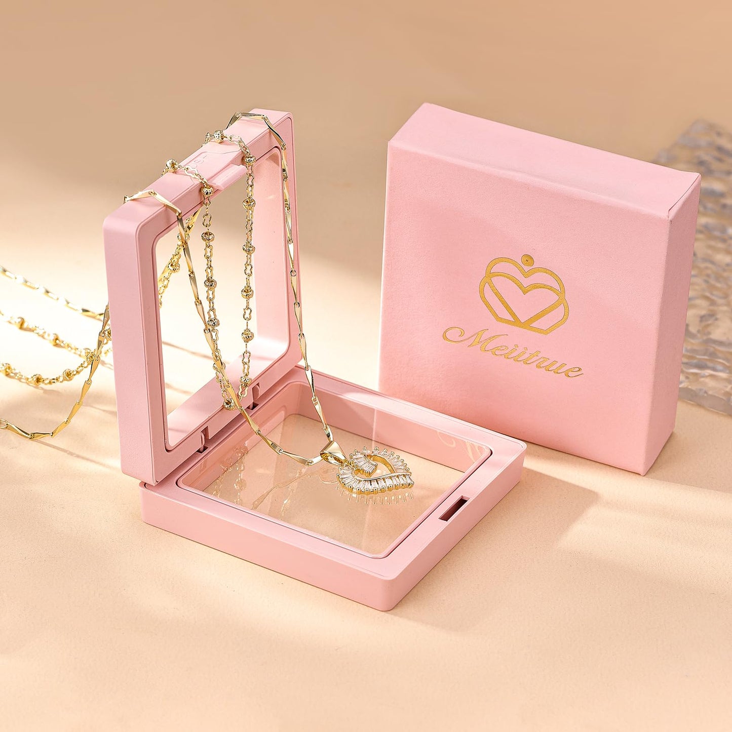 MEIITRUE Heart Necklaces for Women Trendy 14k Gold Plated Dainty Layered Necklace Set Cubic Zirconia Pendant Choker Paperclip Chain Stackable Jewelry Gifts for Her