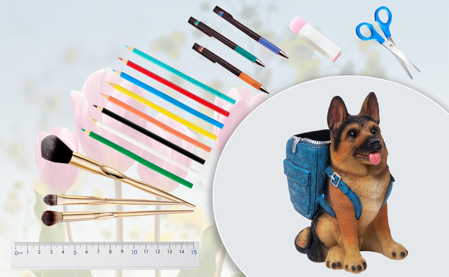 Photour Cute Dog Pen Holder for Desk, Pencil Holder, Creative Desktop Pen Organizer Pencil Cups, Unique Desk Accessories Decor for Home Office School, German Shepherd Gifts for Dog Lovers