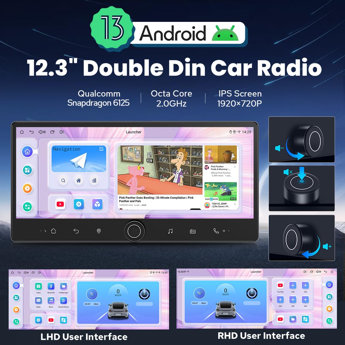 Joying 12.3" Double Din Car Stereo with Carplay and Android Auto, Android 13 Head Unit Detachable Touch Screen Radio with Subwoofer Output, Coaxial Output, Optical Output(JY-HTD03N8)