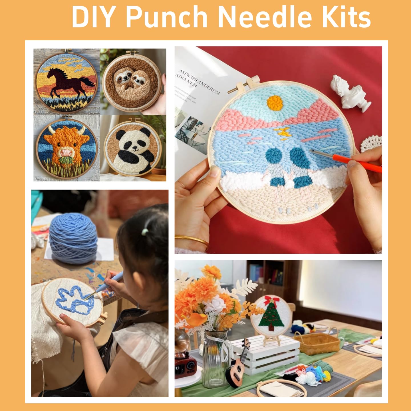 DIY Punch Needle Kits Rooster Easy for Beginners Punch Needle Embroidery Set with Hoop Stamped Pattern for Craft Lovers and Home Decor-4