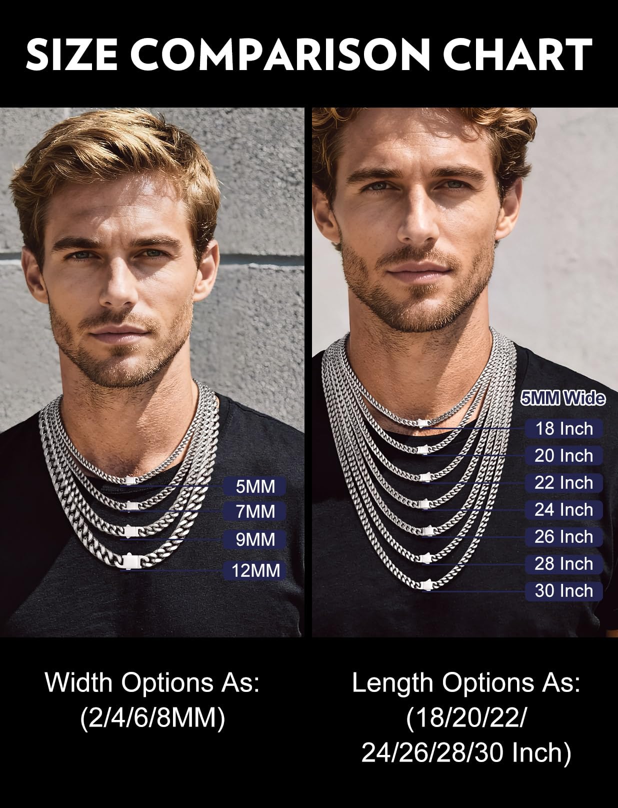Bandmax 5MM Miami Chain Necklaces for Men 26 Inch Stainless Steel Hip Hop Cuban Link Chains Cadena De Hombre Bikers Chunky Curb Necklace Gift for Men Husband Son