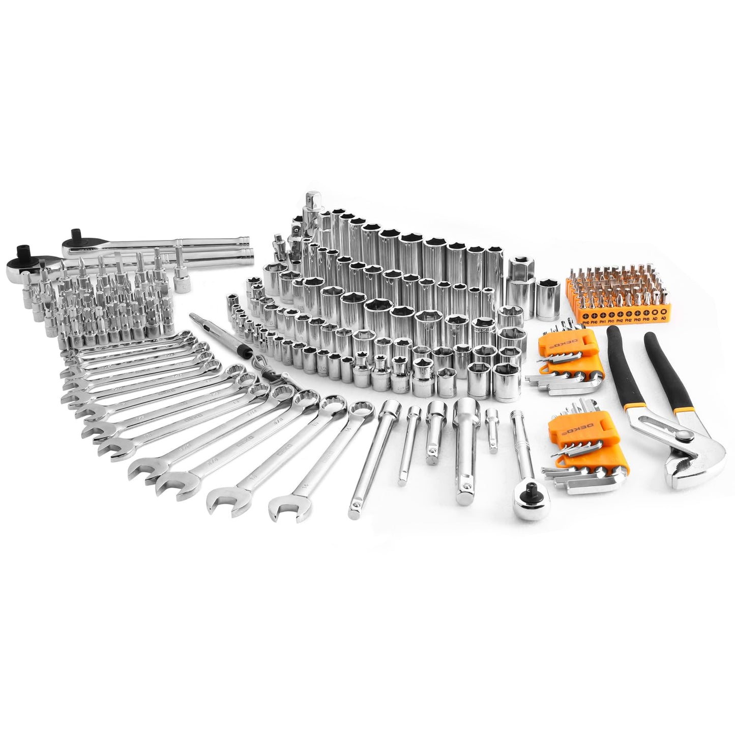 Mechanics Tool Set:DEKOPRO Mechanic Hand Tools Kit and Socket Sets, SAE and Metric, 1/2, 1/4, 3/8 Inch Ratchet Wrench, 234-Piece, Auto Tool Box Set for Car and Home Repair