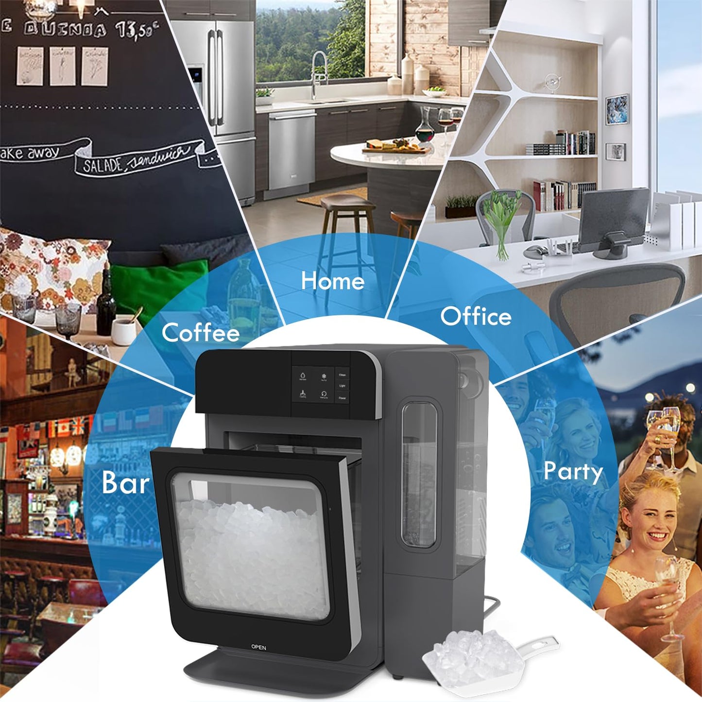 ICEVOKE Nugget Ice Maker Countertop, Pebble Ice Maker with Soft Chewable Ice, Self-Cleaning Ice Machine with Ice Scoop, 45lbs/24H, for Home Kitchen Office, Black