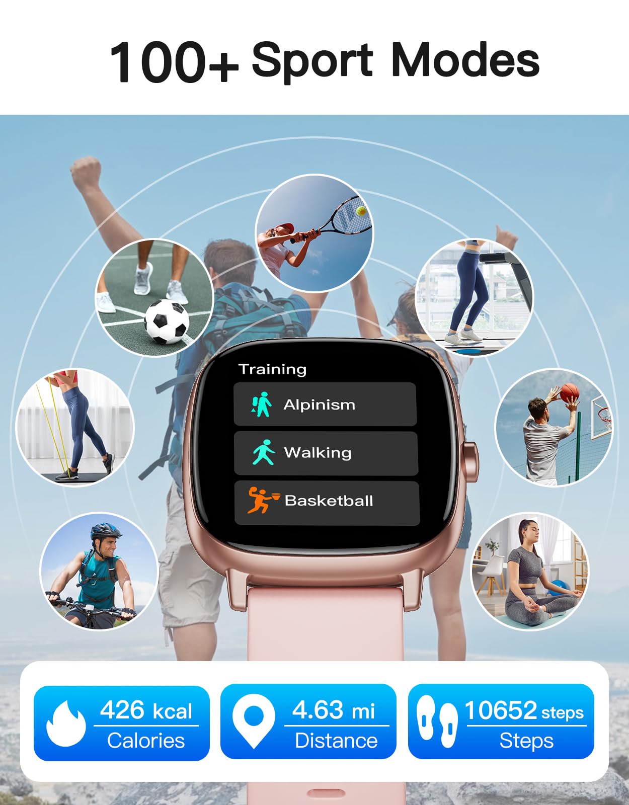 HUAKUA Smart Watches for Women with GPS Built-in, Answer/Make Calls, 1.95" Smartwatch for iPhone/Android Phones, Fitness Watch with Heart Rate/Sleep Monitor 100+ Sports Modes IP68 Waterproof (Pink)