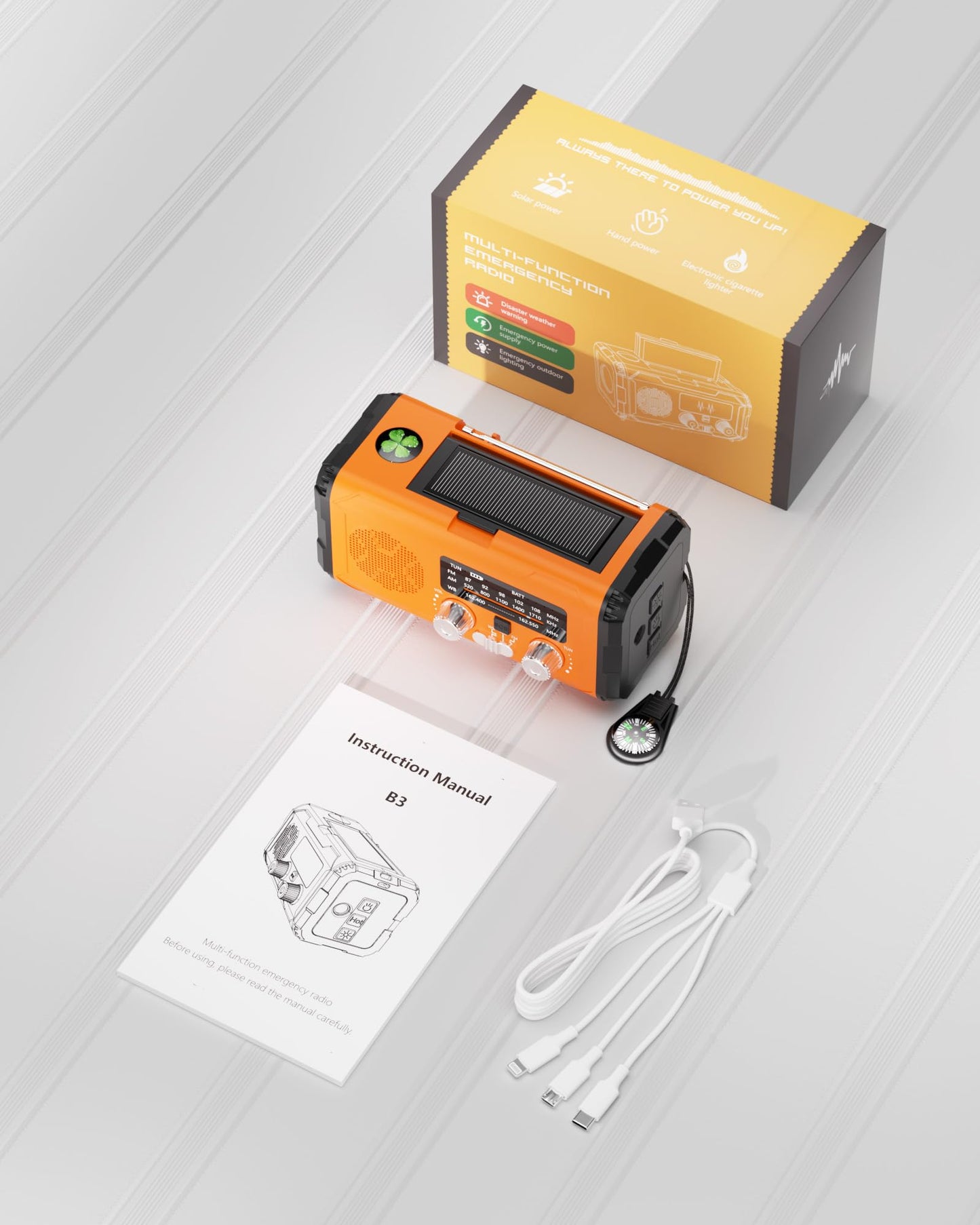PLOOHT Emergency Weather Radio NOAA AM FM with 10000mAh Power Bank & Fire Starter, Solar/Hand Crank/USB-C Fast Charging, SOS Alarm, Flashlight for Indoor Outdoor Survival for Campers and Preppers