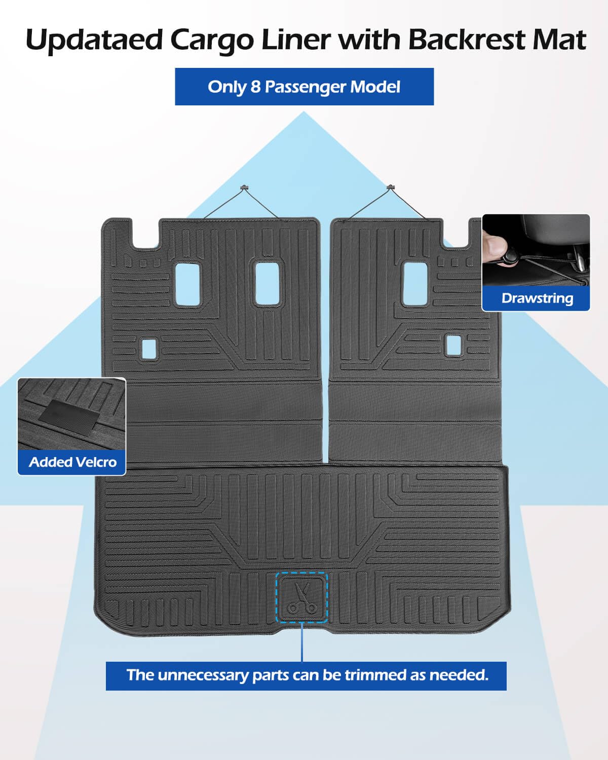Floor Mats & Cargo Liner for Honda Pilot 2022 2021 2020 2019 2018 2017 2016, All Weather Floor Mats for Pilot 8 Seats, Trunk Mat with Backrest Mat for Pilot Accessories 2016-2022