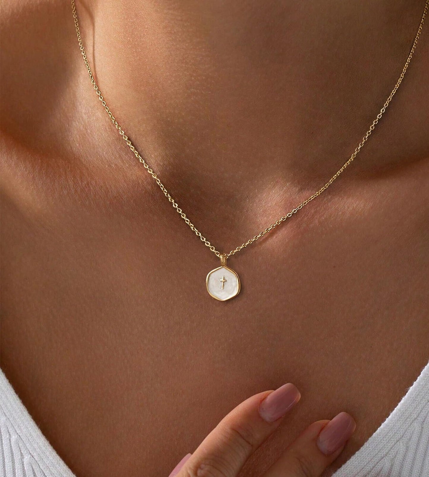 YEEZII Layered Gold Necklaces for Women Trendy, 3 Pcs 14K Gold Plated Choker Paperclip Box Chain Necklace, Stackable Women's Gold Pendant Necklaces Jewelry Set (Gold-Cross)