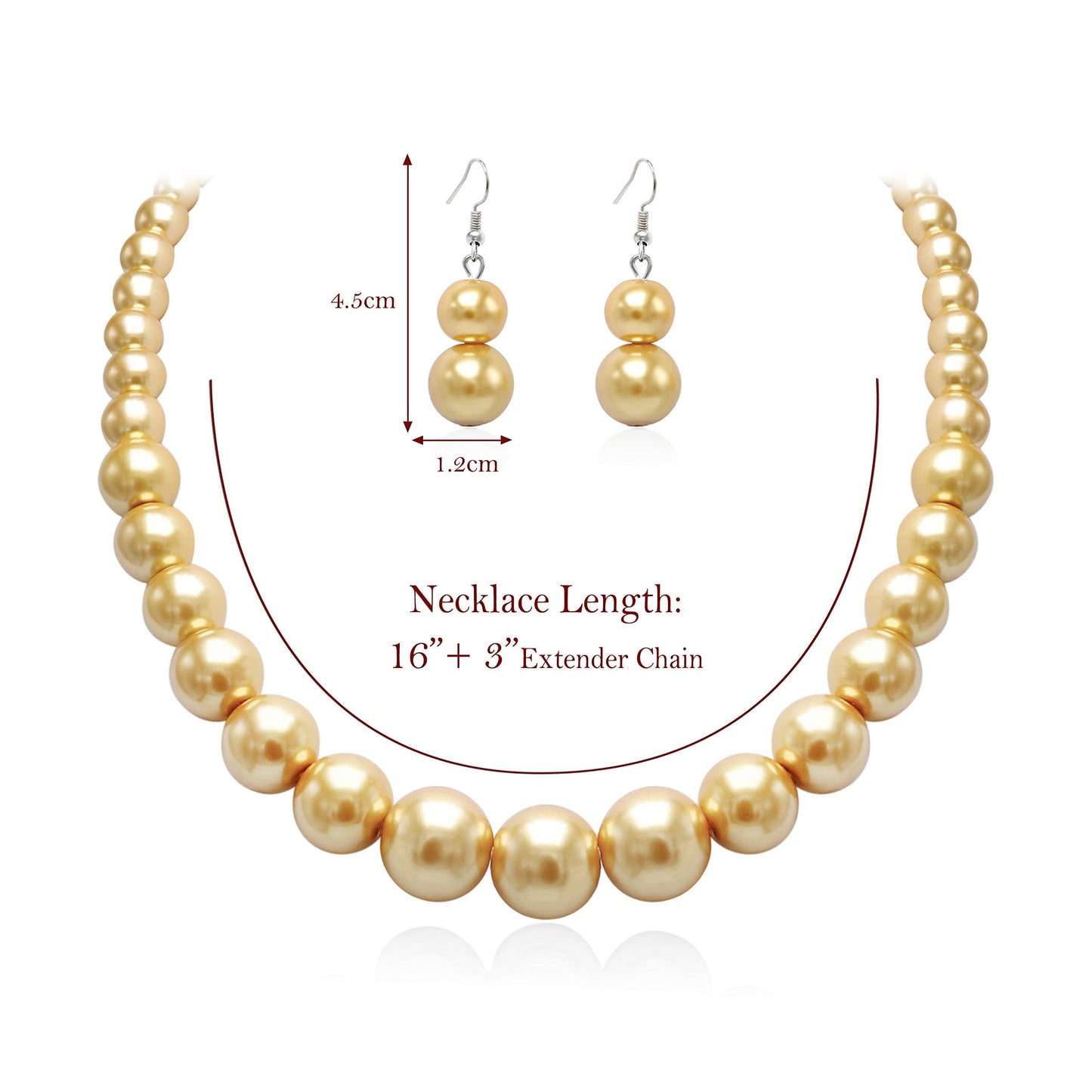 Cryshimmer Pearl Choker Necklace for Women Faux Pearl Beads Strand Necklace Earring Set Costume Jewelry(Yellow)