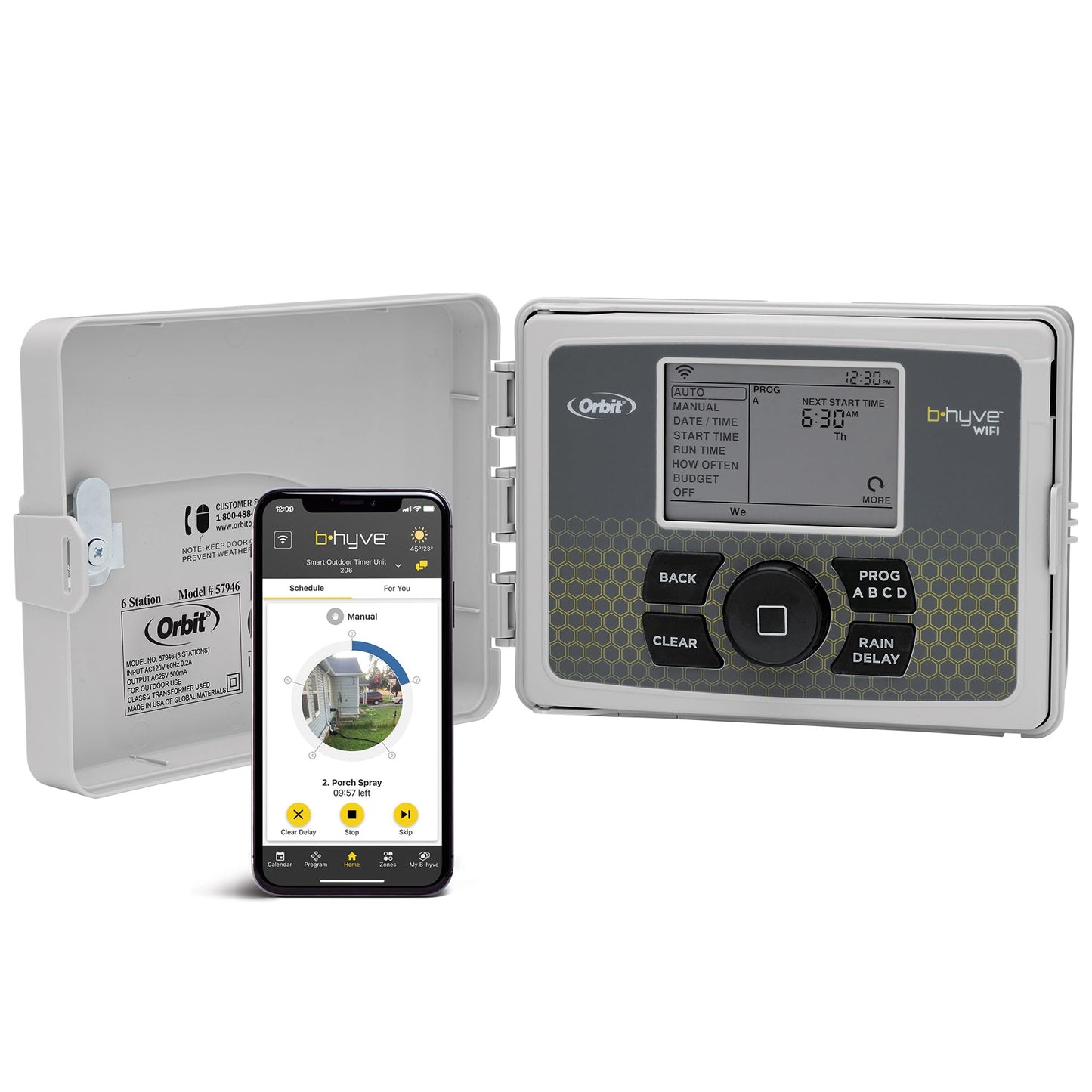 Orbit B-hyve Smart Indoor/Outdoor Sprinkler Controller - 6-Zone - App Controlled Smart Controller with Custom Irrigation Schedules - Weatherproof Multi-Zone Sprinkler System - 57946