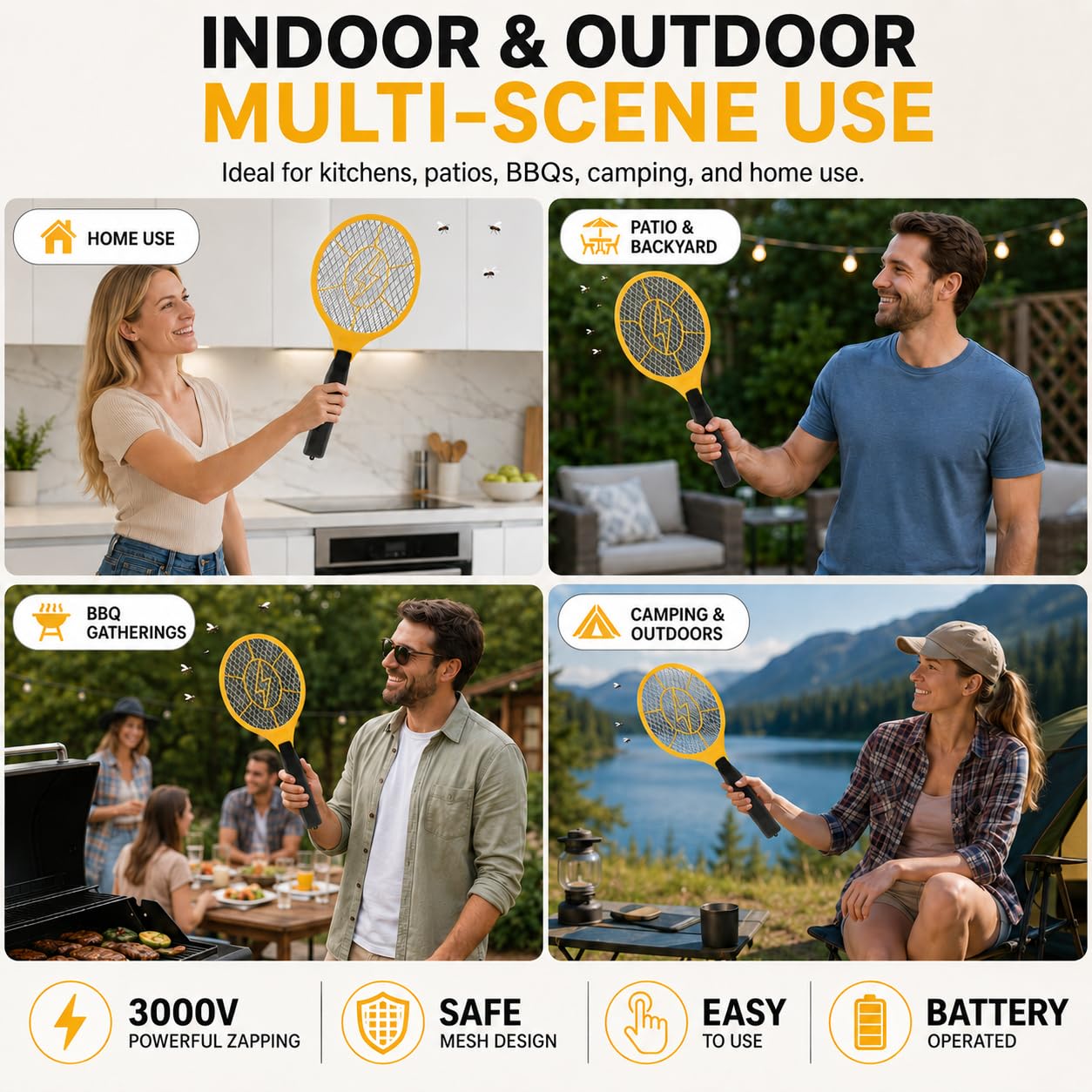 2 Pack Electric Fly Swatter, Bug Zapper Racket for Indoor Pest Control, Handheld Insect Killer Bat Battery Powered Electric Mosquito Swatter for Outdoor and Home
