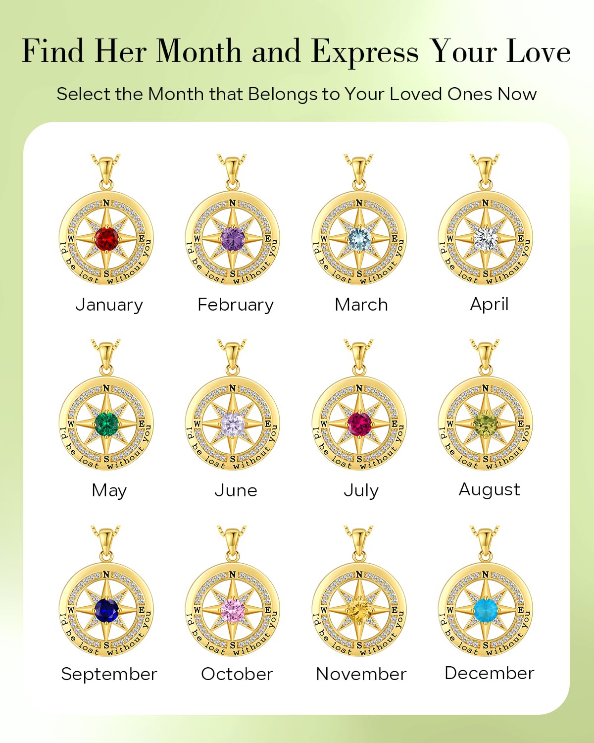 S925 Necklace Gift for Wife |Compass Jewelry |Women Anniversary |Sterling Silver |Girlfriend Birthday Necklaces for Her Valentines |I'd be Lost without You |Jewel 18K Gold Aug 08