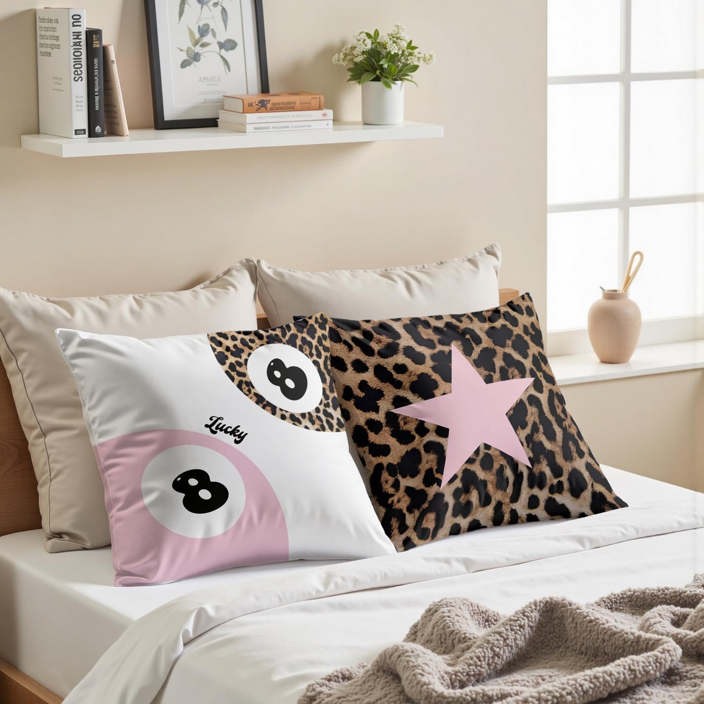 GTYNU Trendy Funky Cheetah Pink Y2K Luck 8 Ball Pillow Covers 18x18 Set of 2,Cheetah Leopard Lover Gifts for Women,Coquette Preppy Pillow Covers for Girls Room Dorm Apartment Decor