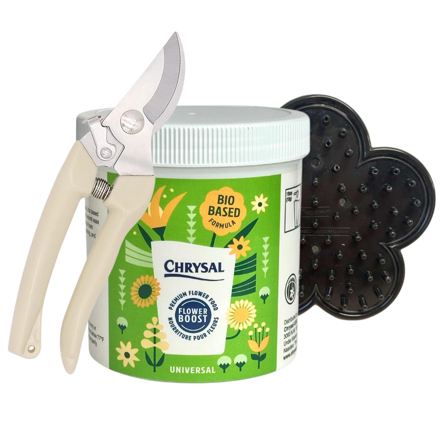 Chrysal Bio-Based Flower Food â Universal Flower Preservative for Fresh Cut Flowers â Eco-Friendly 10 oz Jar with Scoop â Shears and Stripper - (Complete Care Kit)