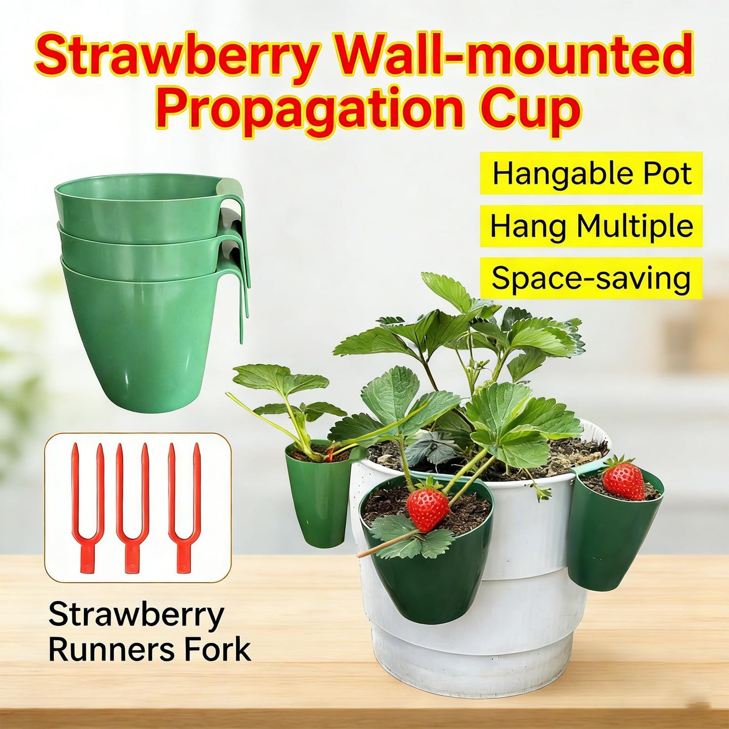 HEIMA STUDIO Strawberry Propagation Cups with Runner Forks, Breathable Plant Starter Pots for Rooting Runners, Greenhouse Seedling Containers for Balcony & Garden, Food Grade with Holes